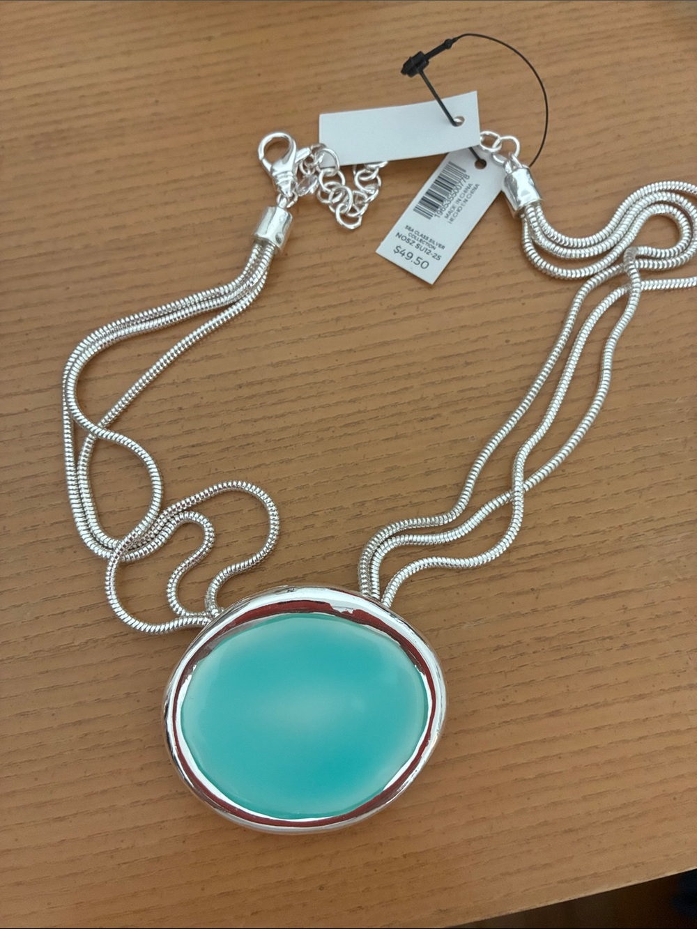 Chico's Silver Multi-Strand Necklace with Turquoise Pendant